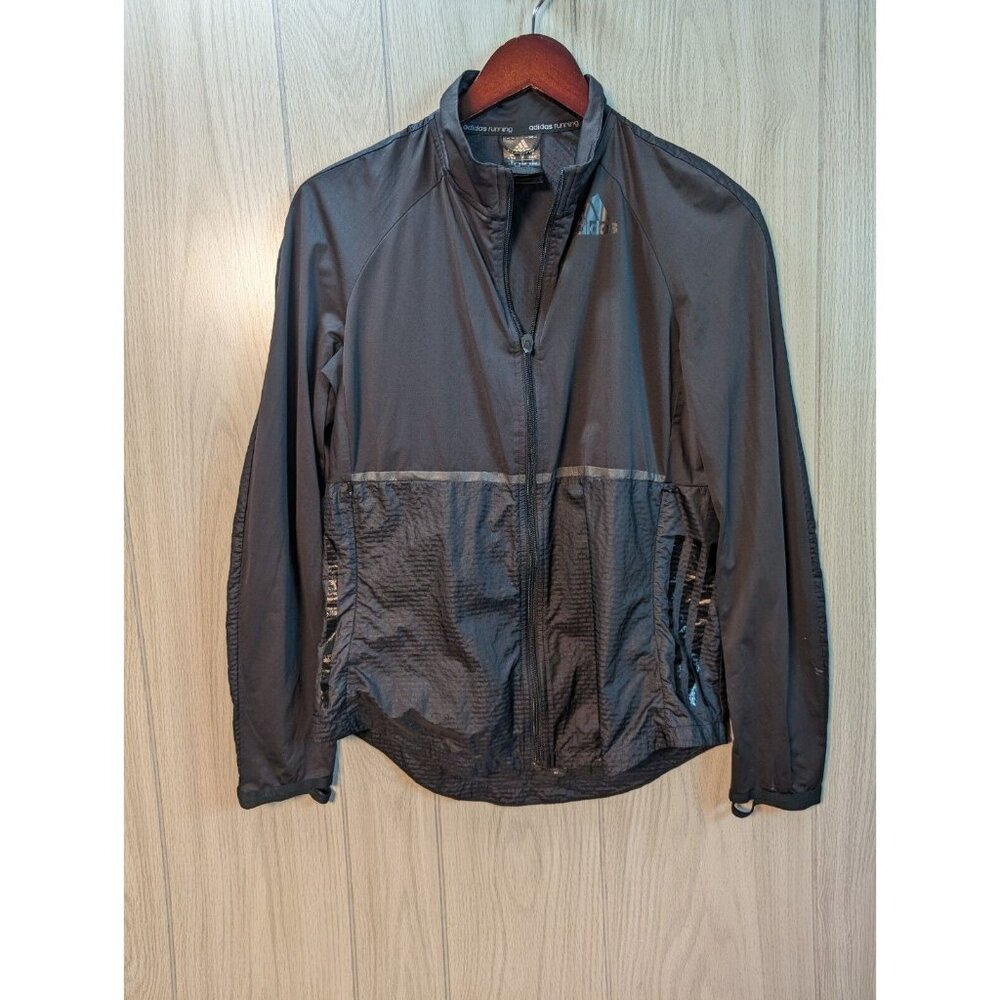 Mens Adidas Nylon Windbreaker Running Jacket Black Sz Medium READ Full Zip